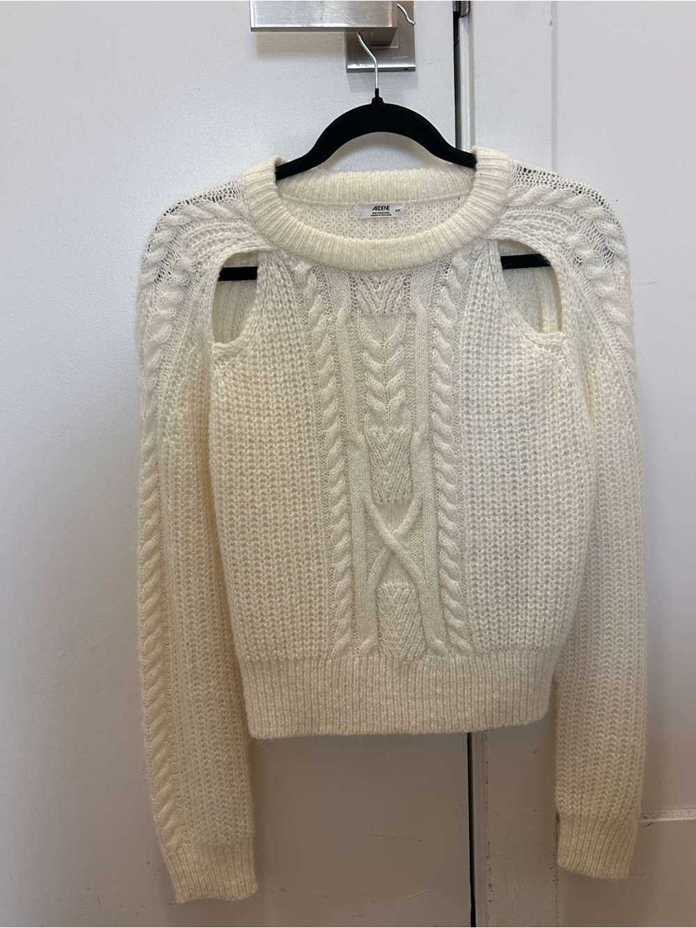 Ardene Ivory Cable-Knit Cold Shoulder Crewneck Sweater